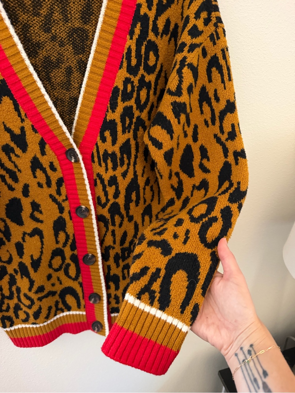 Future Collective Kahlana Barfield Brown Leopard Cardigan Sweater M - Picture 5 of 10